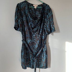 Covington Woman Belted Drape Neck Blouse Abstract Print Plus Size